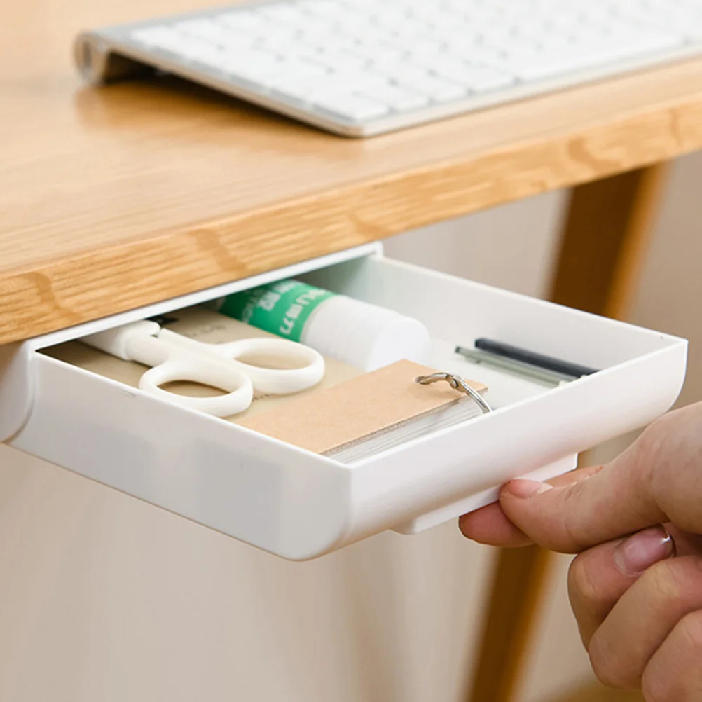 

2pc Large Capacity Drawer Pen Box For Desk Organizer Hidden Desktop Storage Stationery Holder Box Retractable Pencil Tray