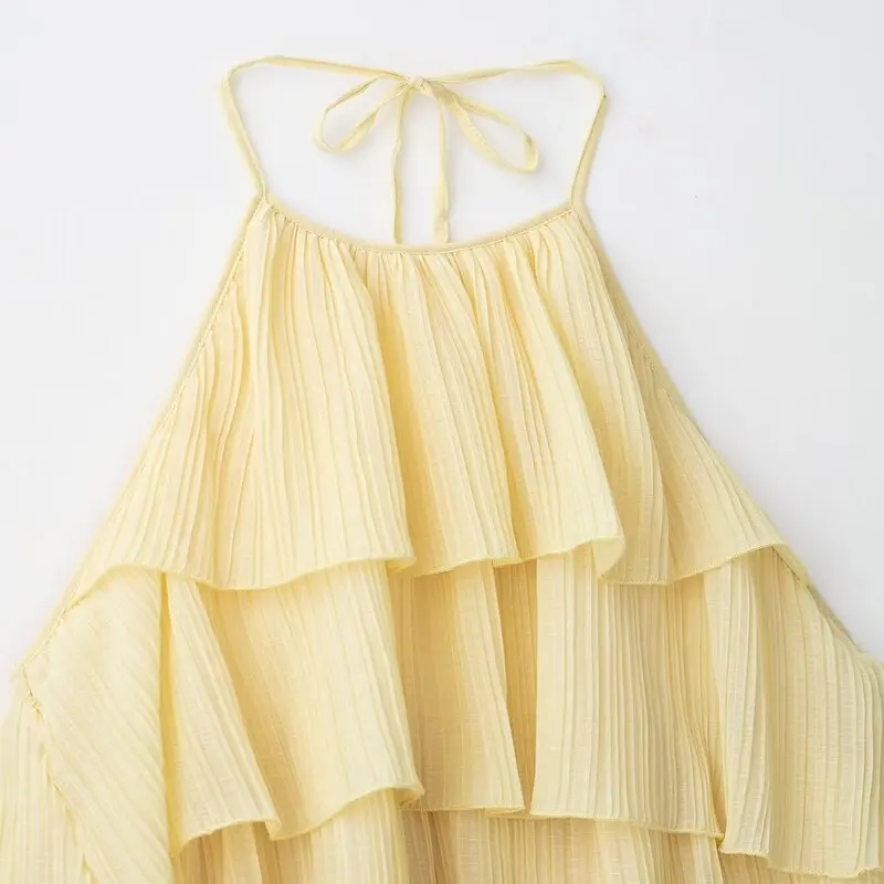 Nova Chegada de Outono: Vestido F Casual com Gola ter, Camadas Múltiplas Decorativas, Costas Abertas e Saia Estilo ...