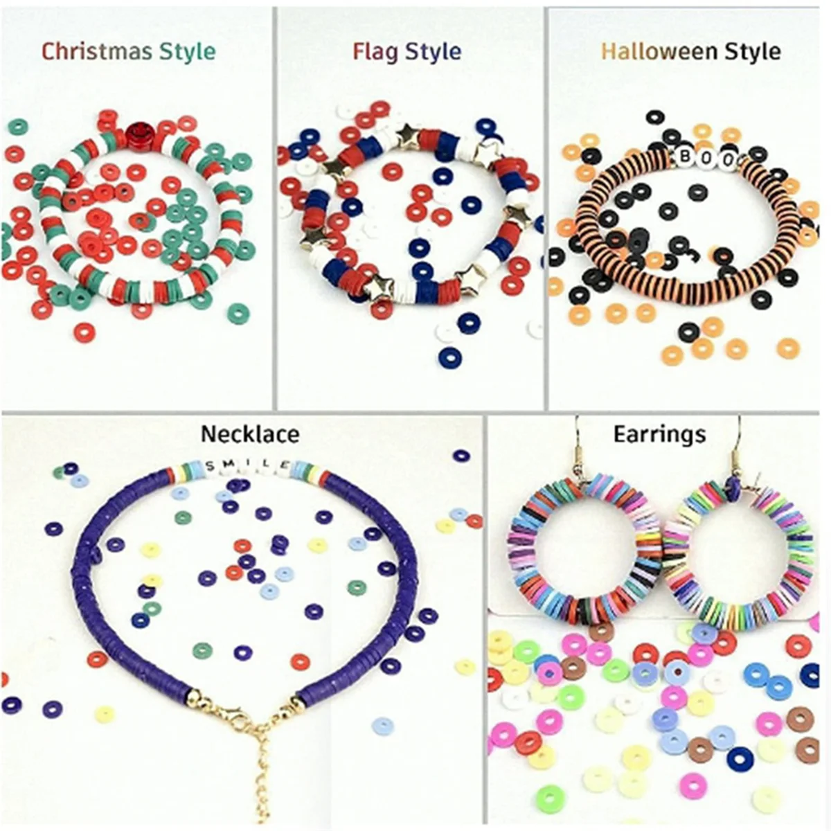 At42 6mm 24 contas de chip plano cor arco-íris para pulseira boho colar fazendo letras contas acessórios kit brinquedos diy