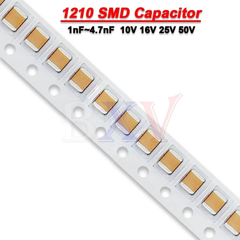 

50PCS 1210 SMD Chip Capacitor 1KV 2KV 10V 16V 25V 50V 1nF 4.7nF 100nF 470nF 680nF 0.1uF 1uF 2.2uF 4.7uF 10uF 22uF 47uF 100uF