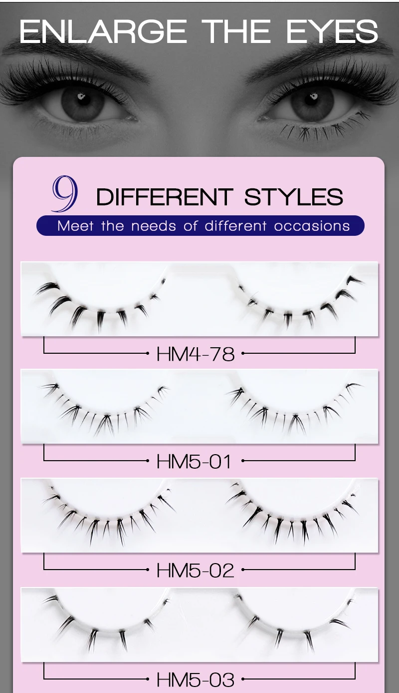 VIPUDA Untere Wimpern 5/10 Paar Natürliche Koreanische Augen Manga Untere Wimpern Cluster Klar Band Wispy Bottom Wimpern Cosplay Make-Up – Detail 2