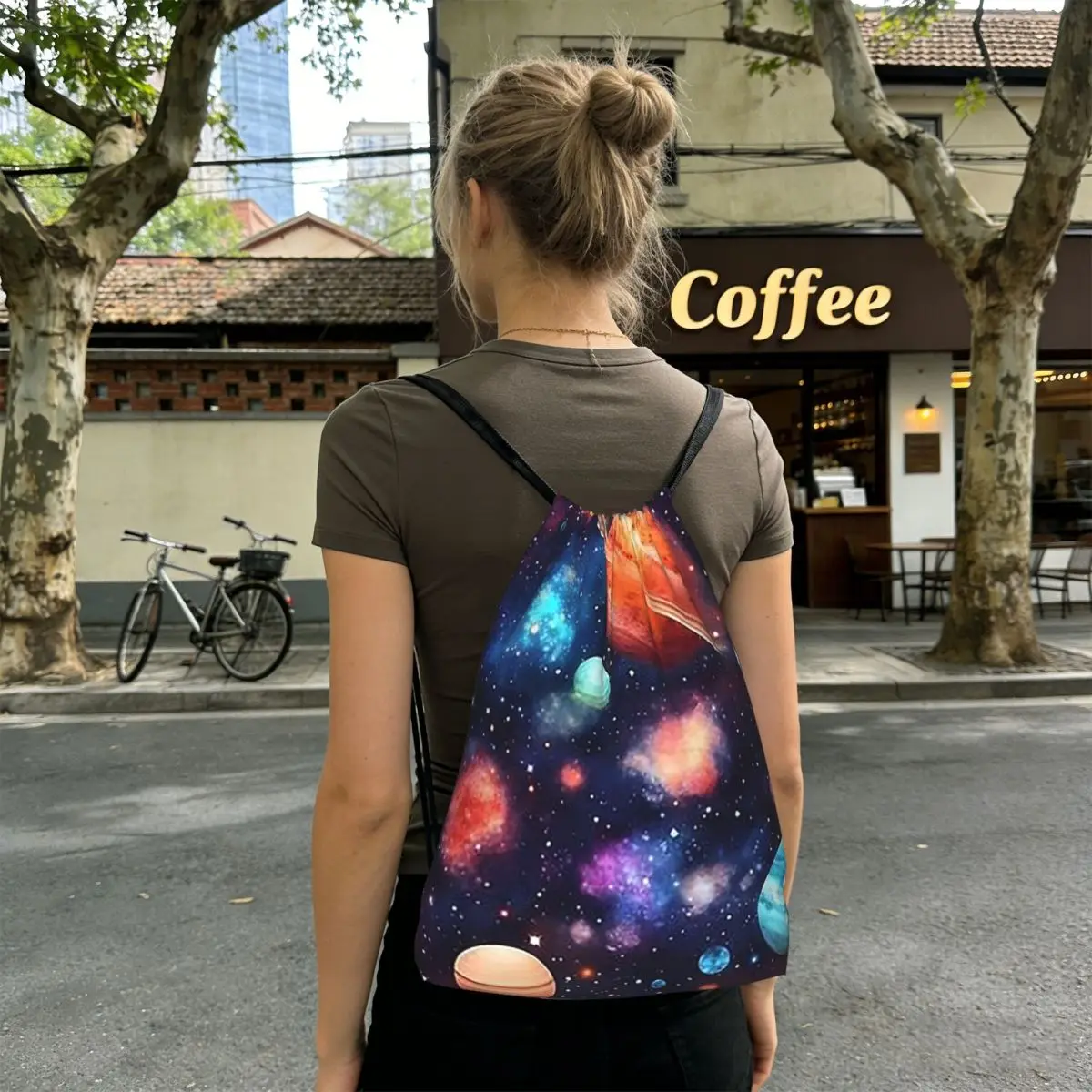 Solar System Space Planets Universe Backpacks Casual Drawstring Bundle Pocket Sports Bag Book Bags for Travel Students