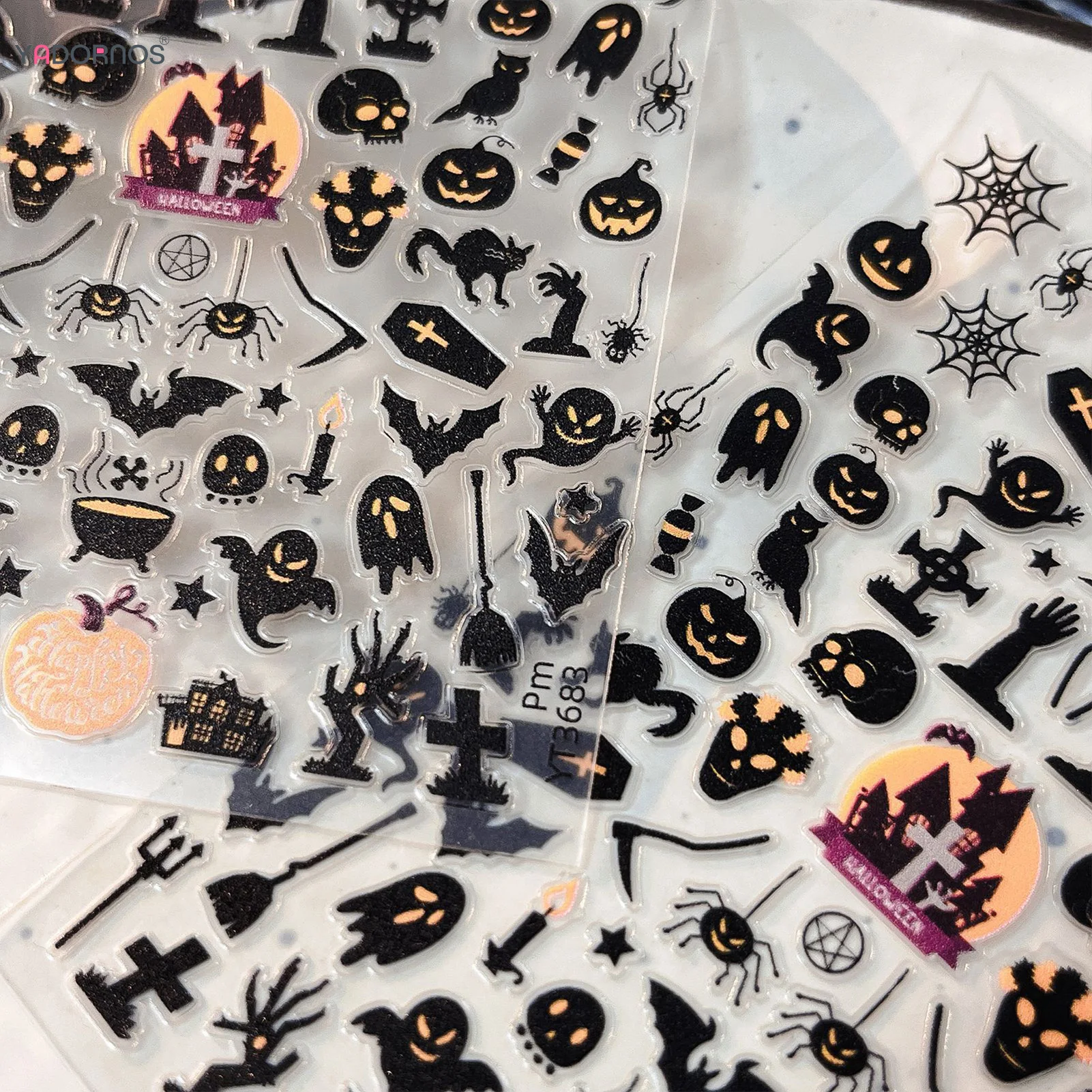 할로윈 네일 스티커 - 호박 박쥐 유령 거미 디자인 네일 데칼 - 여성 소녀들을 위한 방수 DIY 귀신 네일 아트 스티커