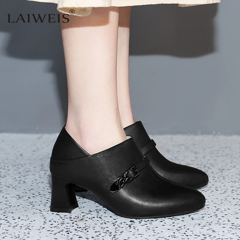 LAIWEIS Luxury Spring Autumn New Shoes Women OL Pumps Spring Mid Heels Offical Comfortable Soft Leather Shoes Size 34-40