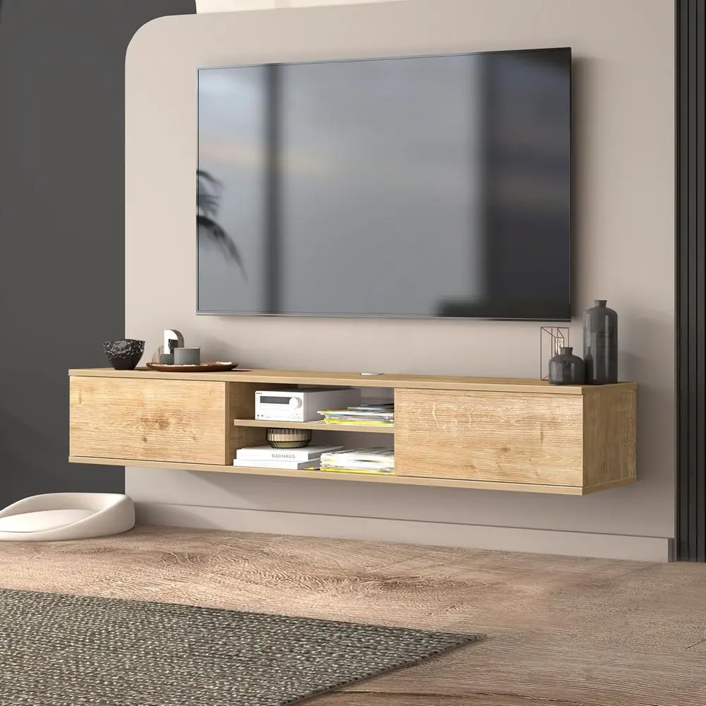 Oak loating TV Stand Under TV Shel, Wall Mounted Shel, ern loating Entertainment Center, 71