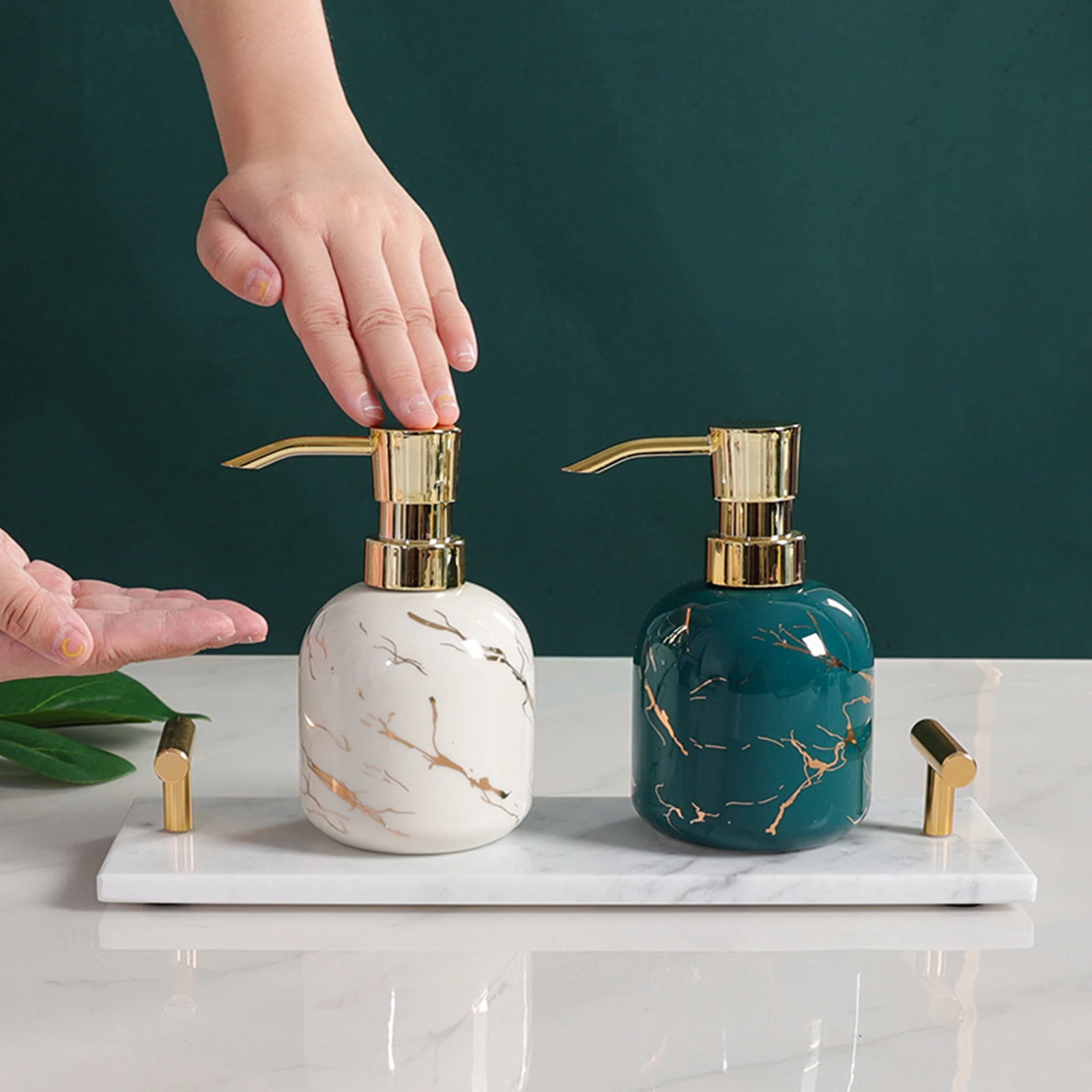 Ceramic Soap Dispenser 350ml Refillable Manual Empty Pump Bottle Lotion Dispenser for Bathroom Kitchen Dishsoap Countertop