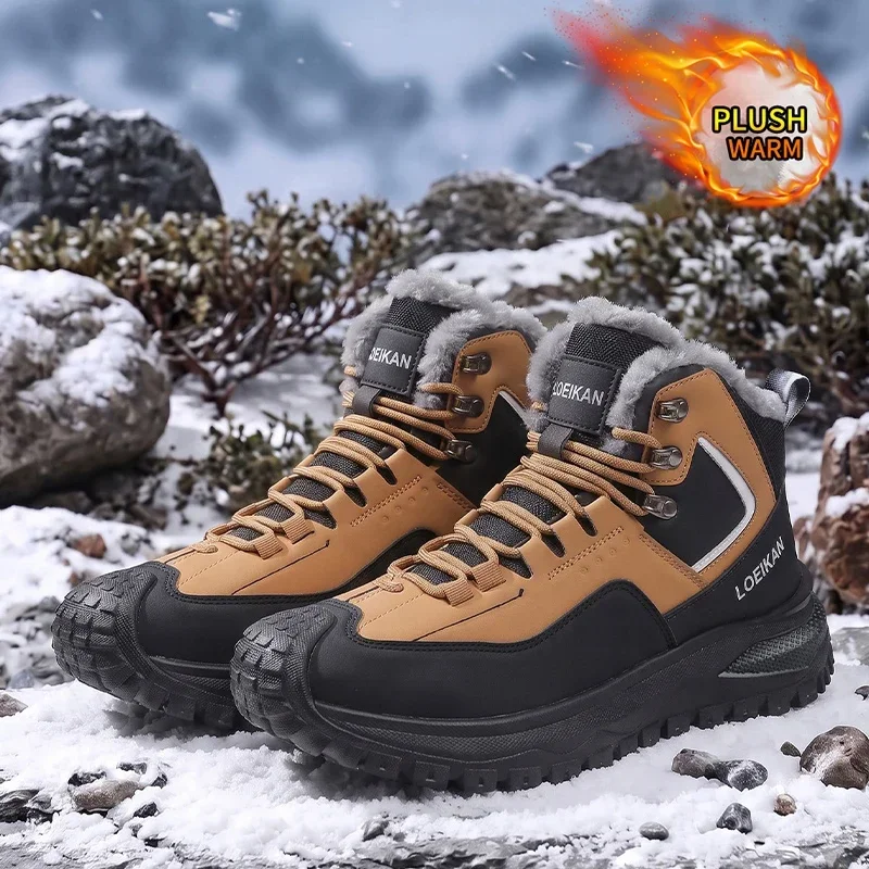 Modische Herren-Winterstiefel mit Flauschigem Plüschfutter, Schnürung, Hohem Schaft und Dicker Sohle für Kaltes Wetter – Detail 1