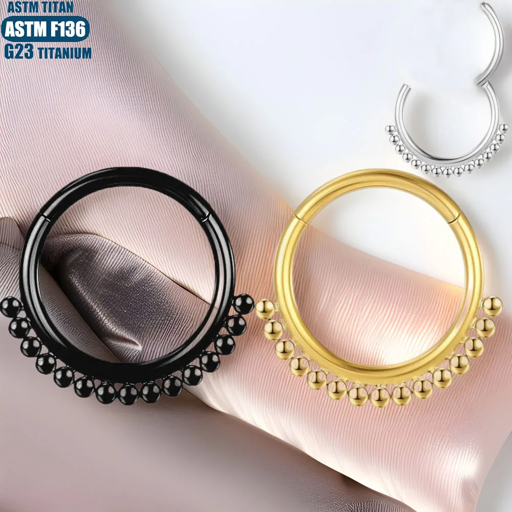

ASTM F136 Titanium 16G Beads Daith Ear Nose Clicker Ring Body Piercing Jewelry Hinged Segment Hoop Tragus Cartilage Earring