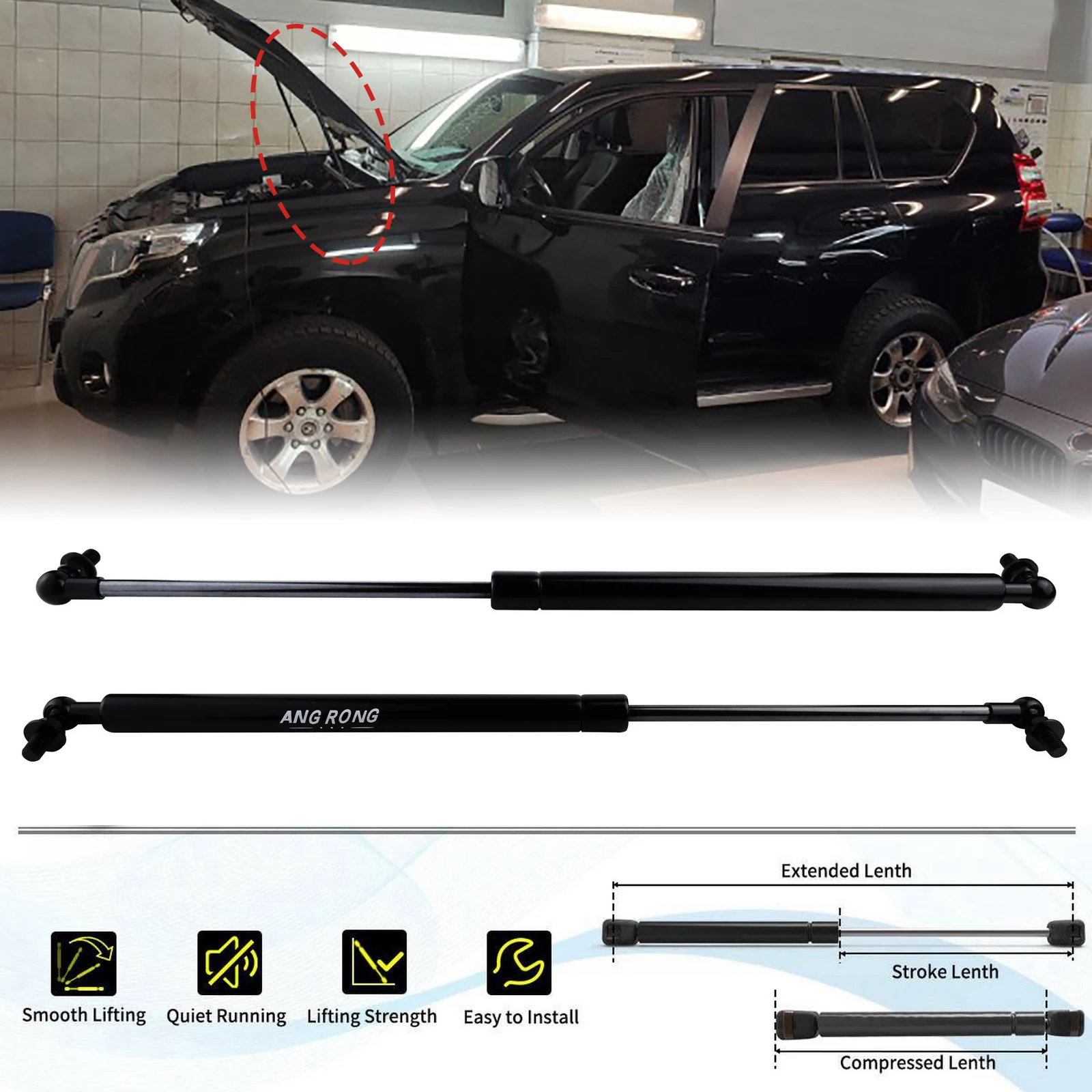 

2x Front Bonnet Gas Struts Spring Support Lifter for Toyota Land Cruiser Prado 120 J120 2002-2009 5345069055