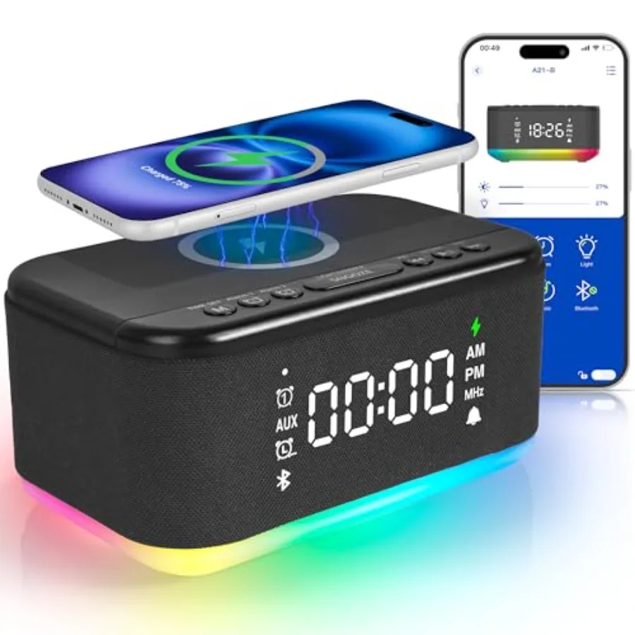 

Bluetooth-радио-будильник для спальни, цифровой, с двумя будильниками, до 10 будильников, ночник, динамик, управление через приложение/кнопки