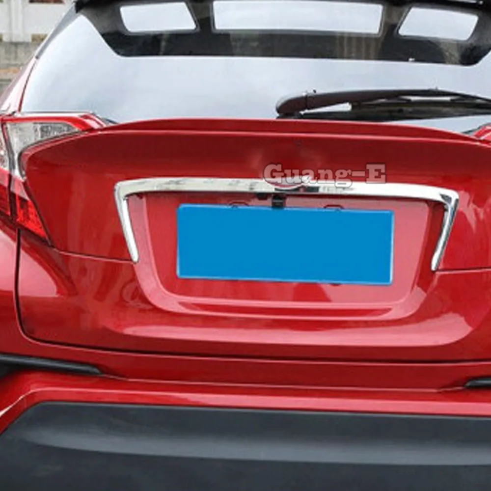 

Car ABS Stick Rear Door License Tailgate Bumper Frame Plate Trim Lamp Trunk 1pcs For Toyota C-HR CHR 2017 2018 2019 2020 2021