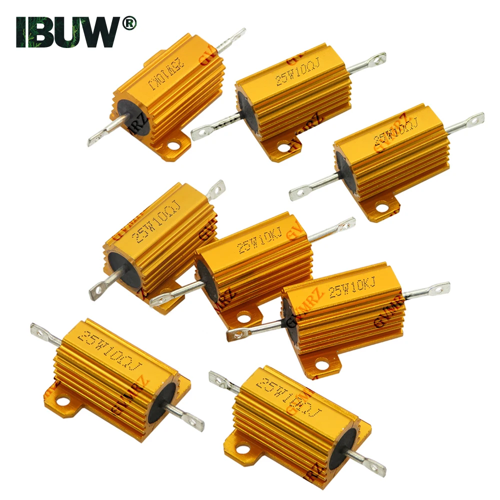 25W Aluminum Case Power Resistor Wirewound Type Assorted Ohm Values for Electronic Circuits