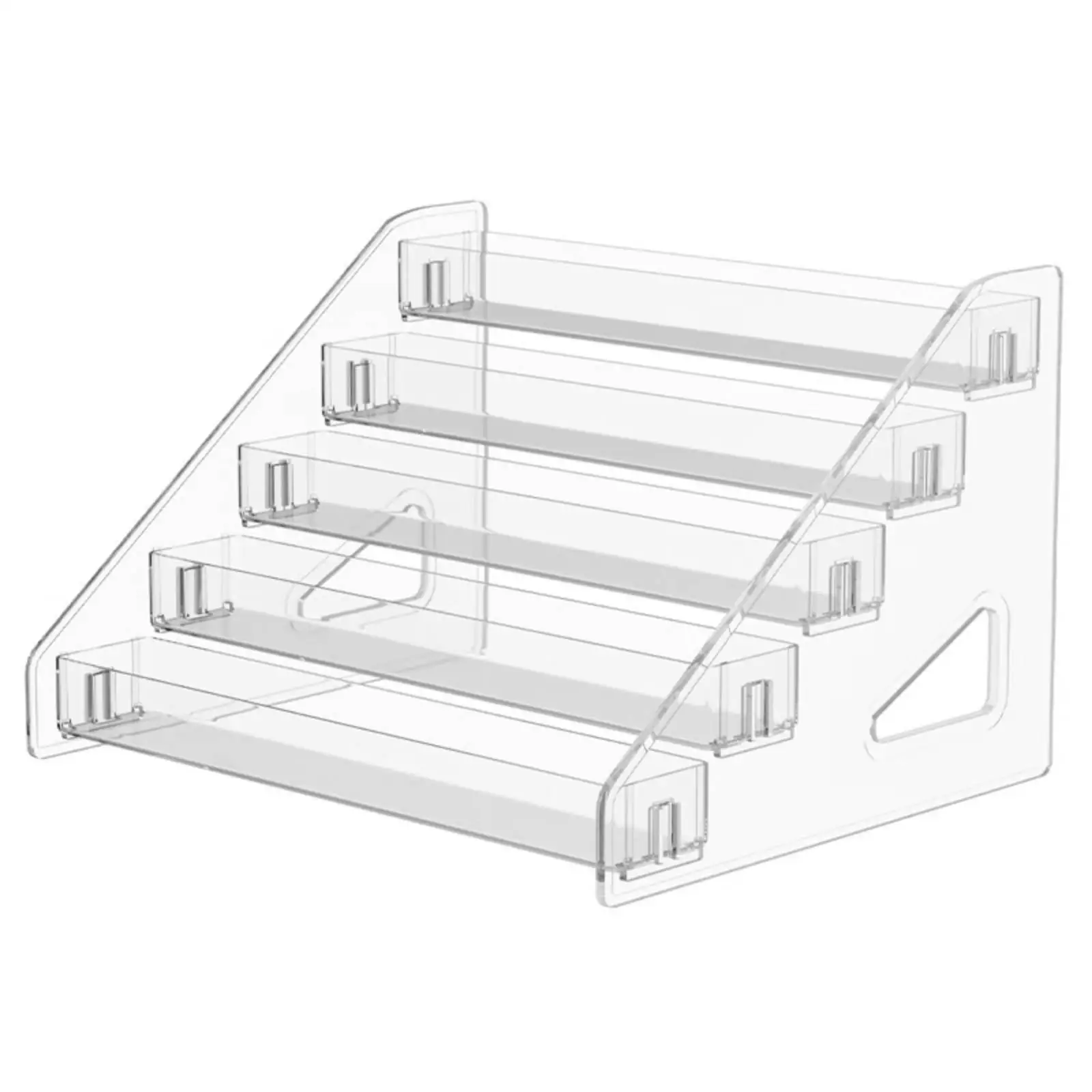 Acrylic Display Shelf for Lip Products Palettes and Perfumes Clear PET Plastic Vertical Rack with Anti Fall Guardrails