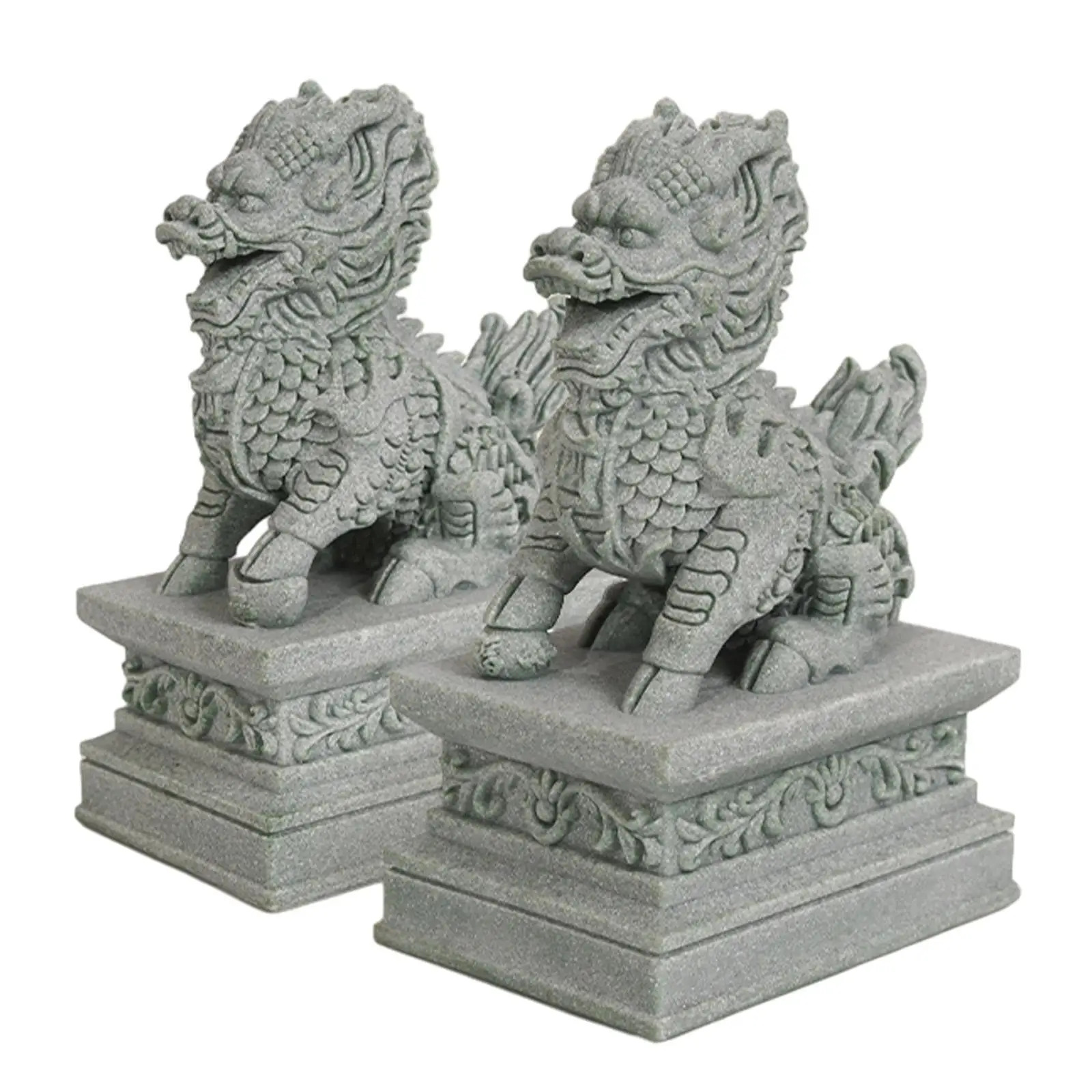2 Pieces Mini Kirin Statues Feng Shui Decor Collectible Decorative Fish Tank Ornament for Table Entrance Desk Shelf Fireplace