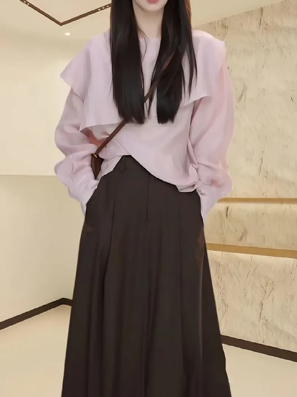 

Большие размеры, асимметричный дизайн, длинная све irt, женская ранняя осень, тонкая свободная супер красивая блузка, корейская одежда для поездок на работу и ветер