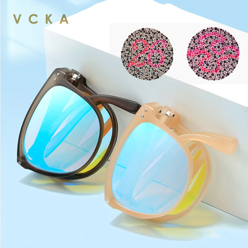 VCKA Folding Frame Spectacles For Red-Green Colorblindness Special Correction Women Men Double-sided Coating Color Weak Glasses