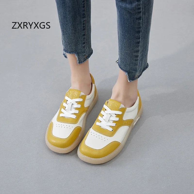 ZXRYXGS 2024 primavera Lace-up colori misti Sneakers in vera pelle scarpe basse scarpe Casual donna moda Sneaker Large Szie 43