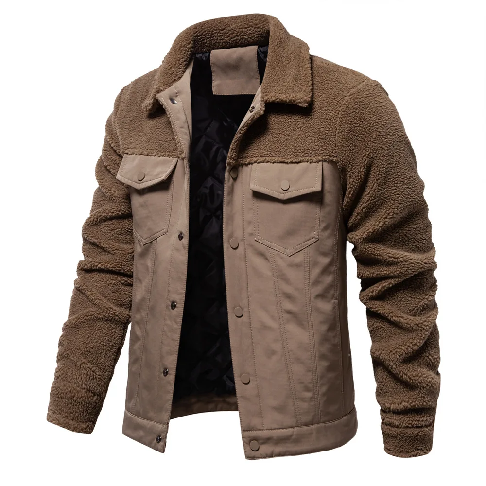 Men's Patchwork Lamb Wool Winter Jacket, High Quality Warm Coat For Man, Vintage Casual Men Jackets