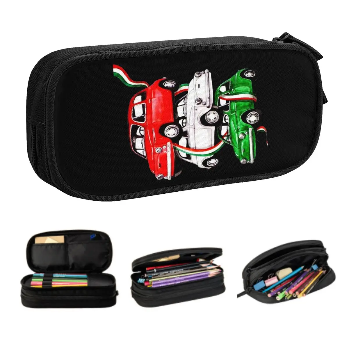 

Custom Vintage Italy Flag Car Kawaii Pencil Cases Boys Gilrs Large Capacity Italian Pride Pencil Box Students Stationery