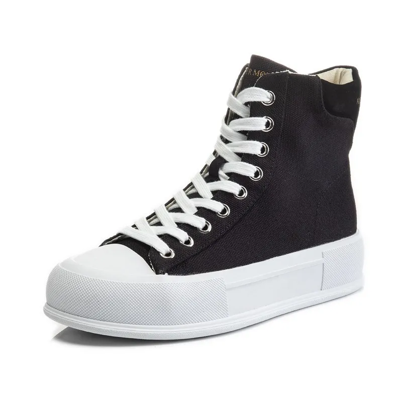 

Women Canvas Shoes Luxury Trainers Platform Boots Lace Up Sneakers Casual Height Increasing Zip High-TOP Black Shoes