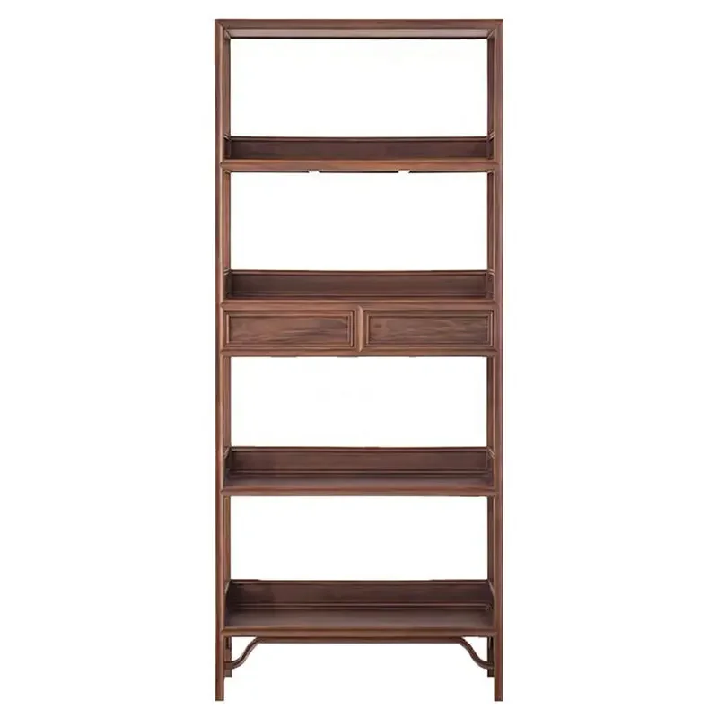 

Black walnut bookshelf combination whole house paint-free elm Zen Bogu shelf Chinese-style