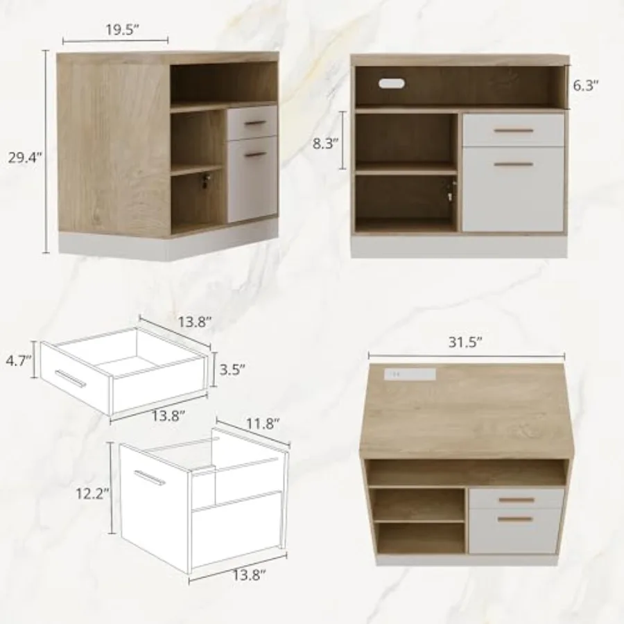 2 Drawer Wood File Cabinet for Home Office Storage, White Wanult