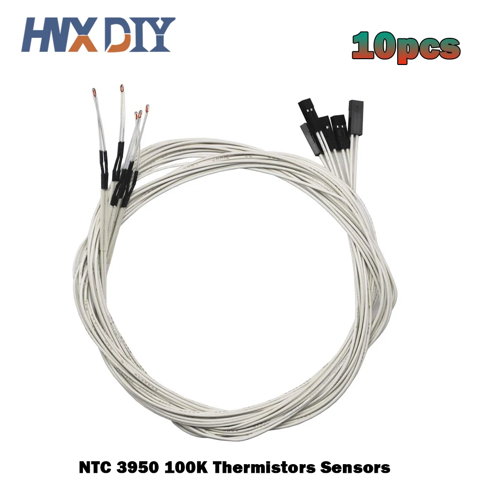 10pcs 100K Ohm NTC 3950 Thermistors Temperature Sensor With Cable Dupont Head For Reprap Mendel Heated Bed 3D Printers Parts