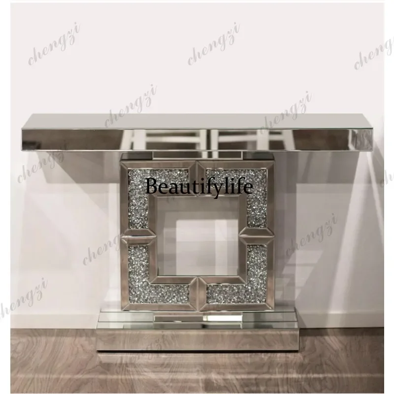 9344 European-style entryway table, light luxury, modern living room screen storage rack, wall-mounted mirror entryway table view 4