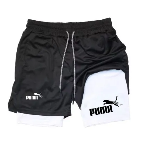 Short d'entraînement de course imprimé 2 en 1 pour hommes, short de Compression de Performance de gymnastique avec poche pour téléphone, boucle de serviette, vêtements de sport athlétiques