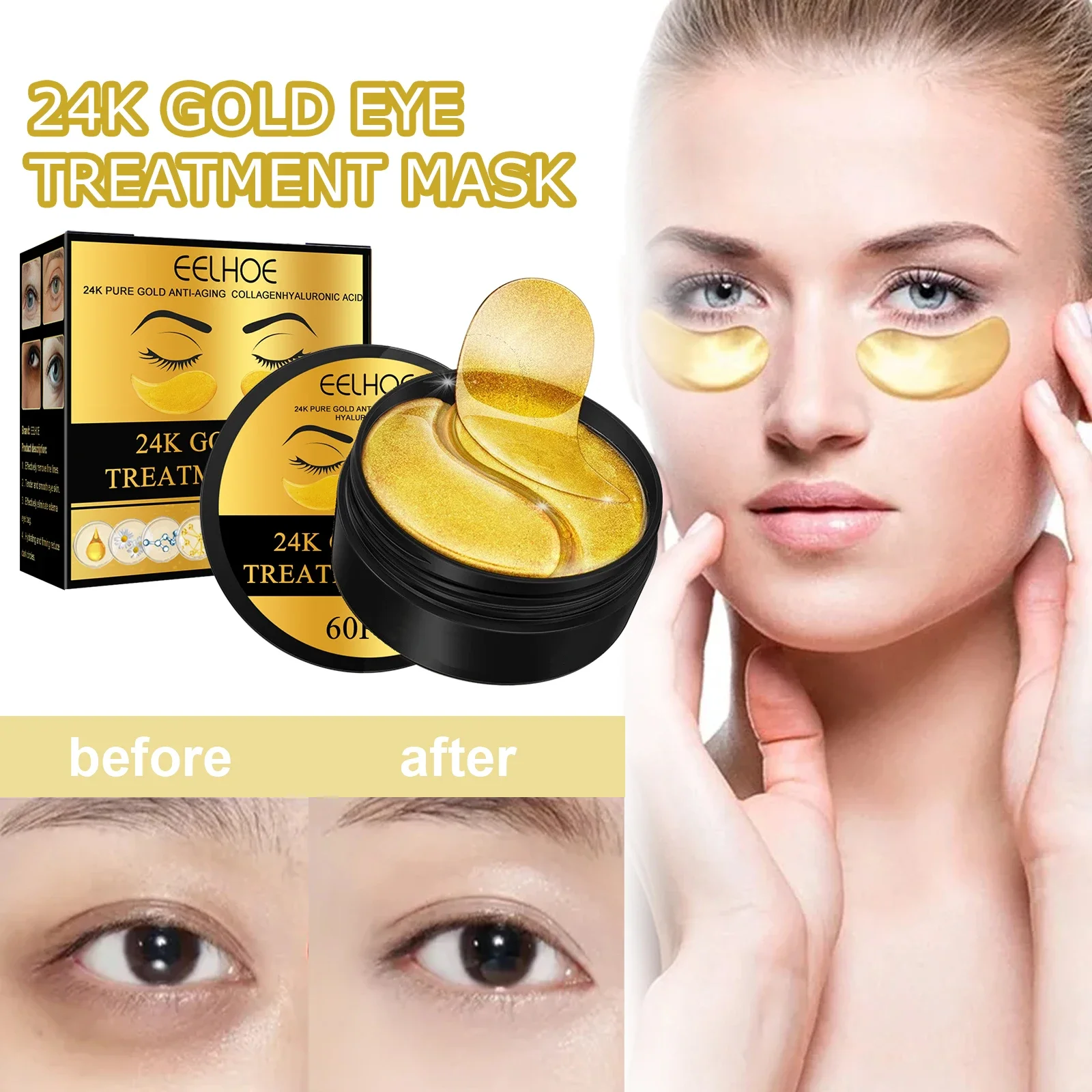 

60pcs Aloe Vera Collagen Eye Mask Anti Dark Circles Removal Eyes Bags Moisturizing Firming Eye Patches Eyes Skin Care Products