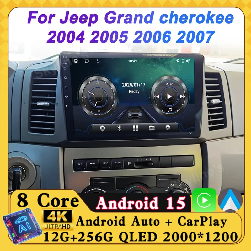 Android 15 Car Radio For JEEP Grand Cherokee 2004-2007 Car Multimedia Player GPS Carplay 2din Auto Stereo Bluetooth RDS Wifi