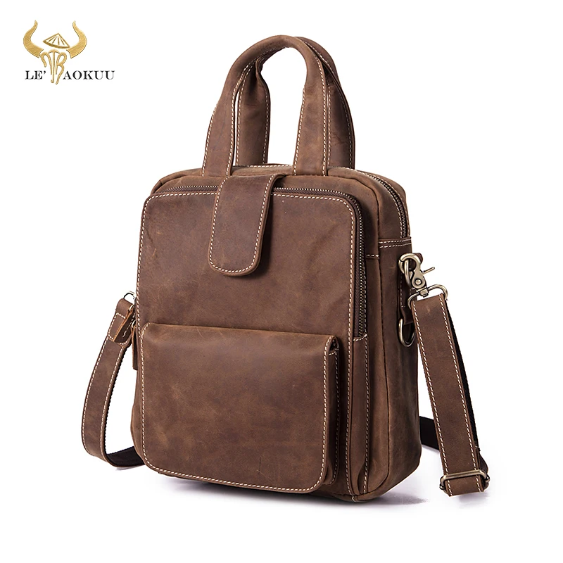 

Quality Crazy Horse Leather Design One Shoulder Strap Messenger Cross-body Bag 10" Tablet Tote Mochila Satchel For Men Male 6081