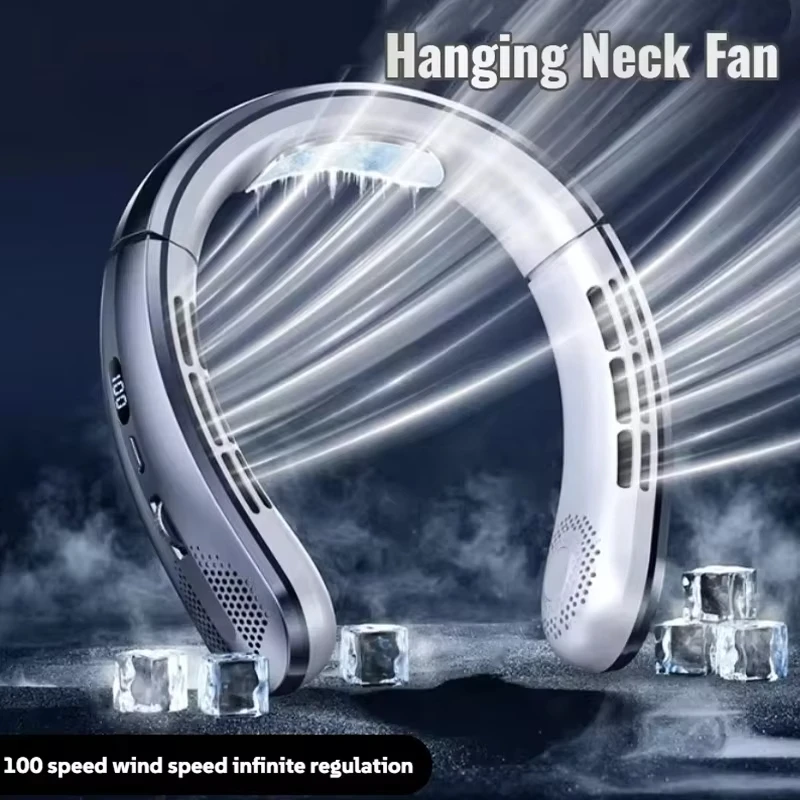 Lenovo Mute Bladeless Hanging Neck Air Cooler Portable Fan 10000mAh USB Rechargeable LED Digital Display For Outdoor Travel