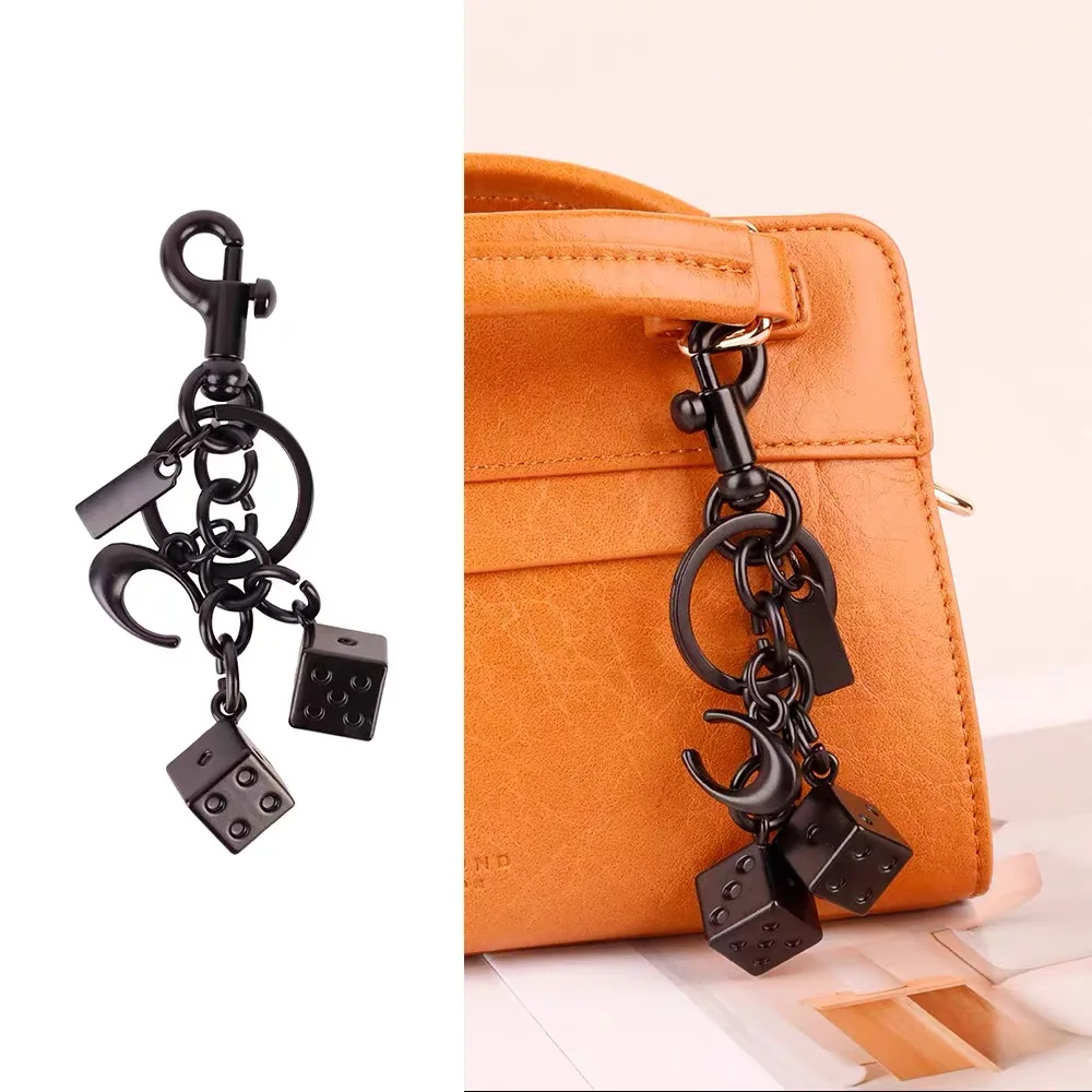 Trendy Fashion Good Luck Black Metal Dice For Coach Handbag Shoulder Bag Women's High-Grade Keychain Bag Charm Accessory