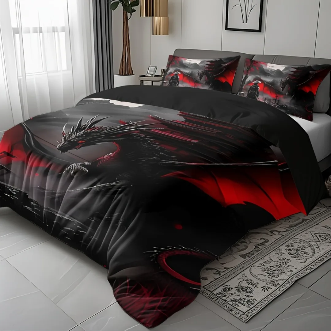 3pcs Dragon Slayer Warrior 3D Printed Bedding Set Comfortable Duvet Cover King Queen Twin Size Birthday Gift Bedroom Decoration