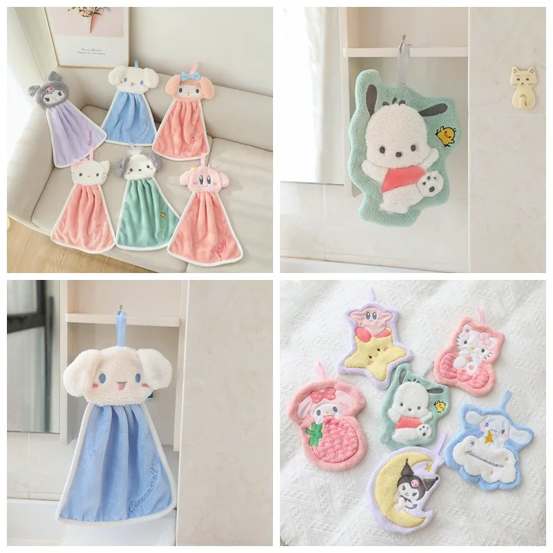 

Sanrio Coral Velvet Hand Towel Hello Kitty Cinnamoroll Kuromi Pachacco Hang Thickened Household Kitchen Toilet Absorbent Towel