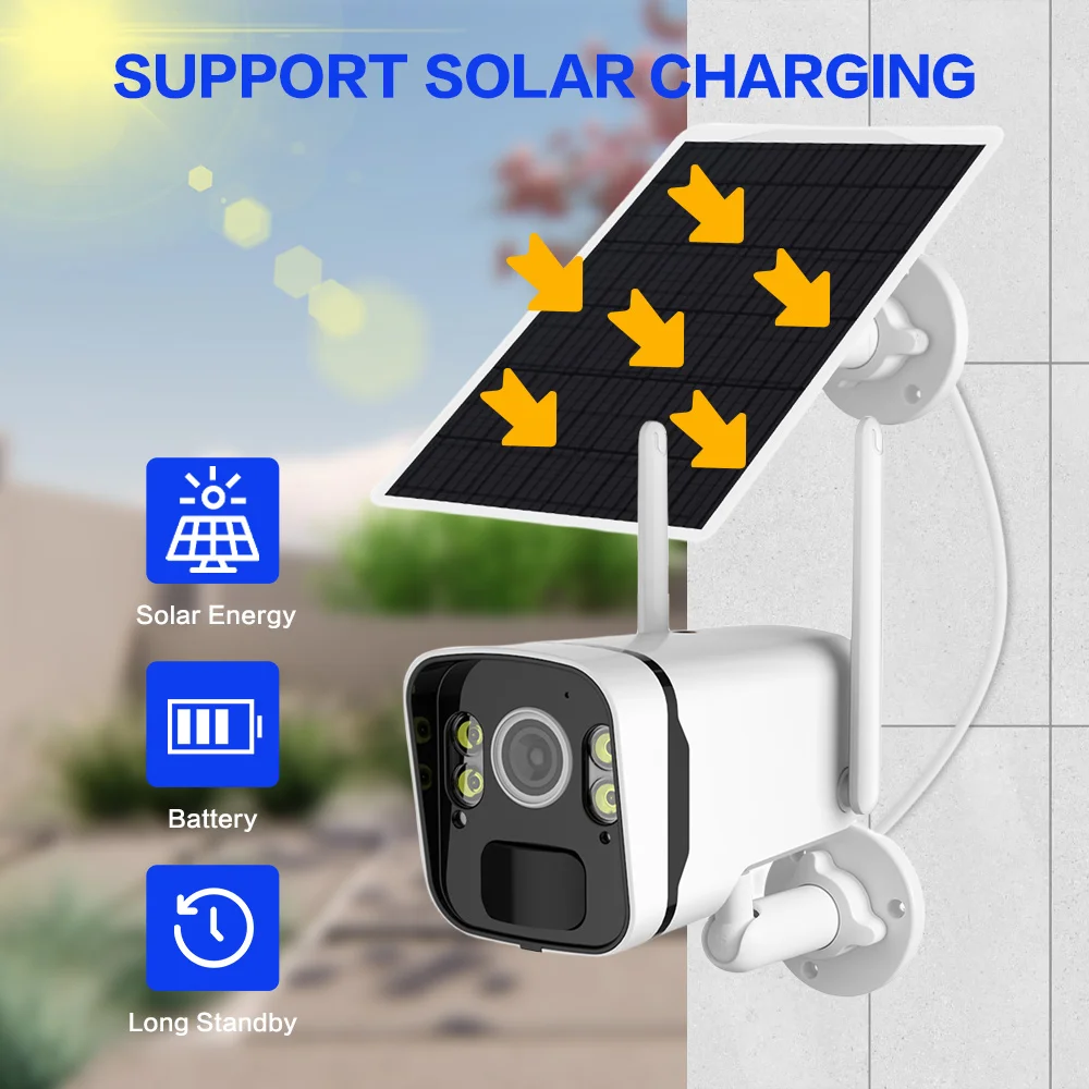 Cámara de seguridad con Panel Solar para exteriores, videocámara HD de 5MP, 2K, batería recargable de 9600mAh, Audio de detección humana PIR, 100%, sin cables