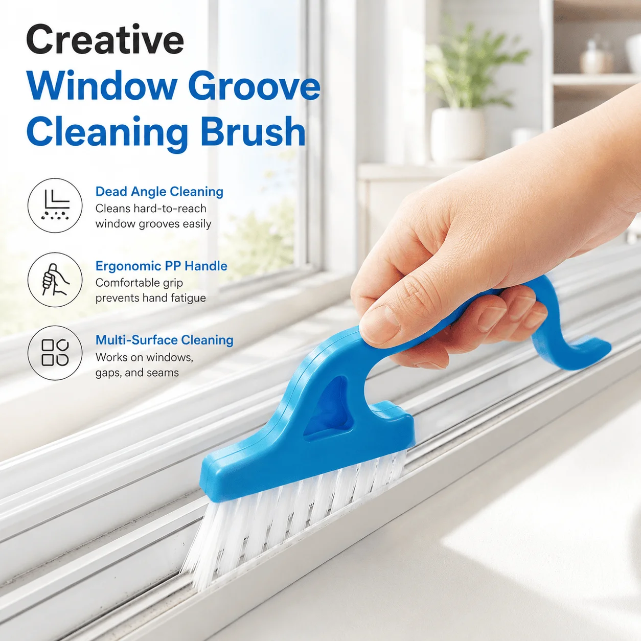 Window Groove Cleaner Gap Cleaning Brush Window Track Dead Angle Sliding Door Corner Gap Tool Multi-Surface Ergonomic PP Handle