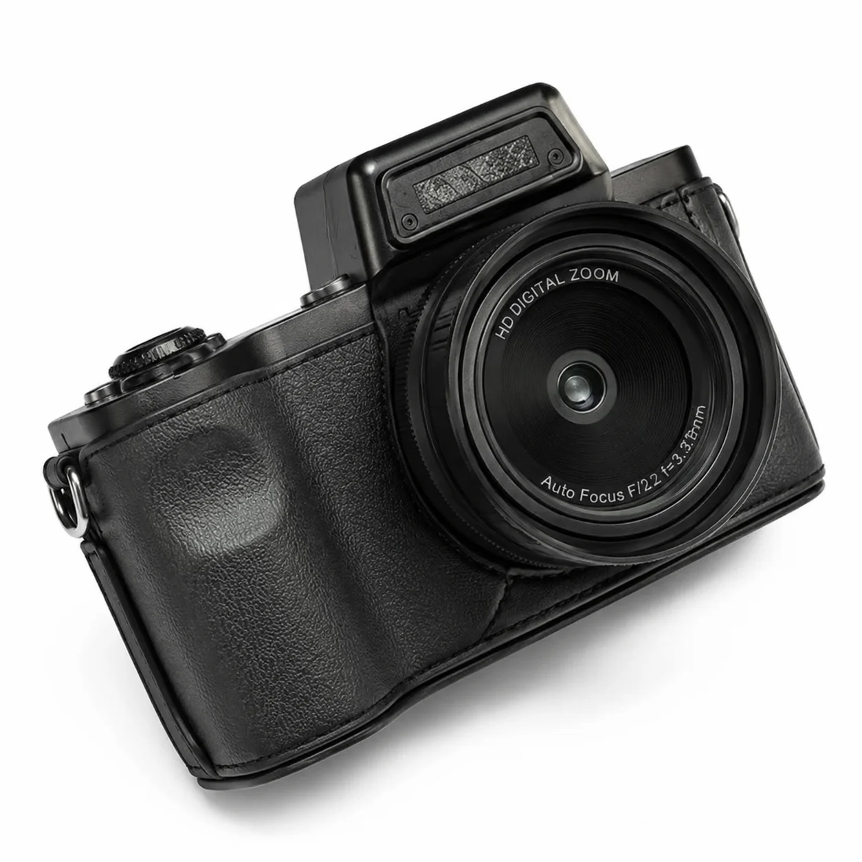 Digital Camera Large Aperture Digital Zoom Vlog Compact Camera with Leather Case Travel Photography