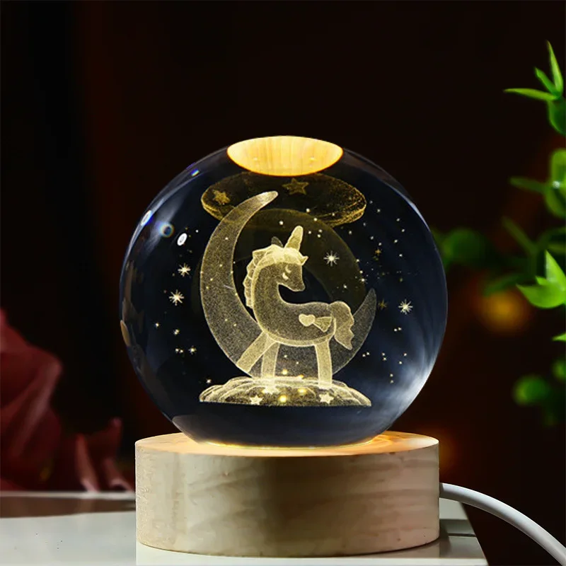 3D Engraved 8CM Crystal Ball Color Light Crystal Ornament, Festival, Birthday, Mother\'s Day Gift