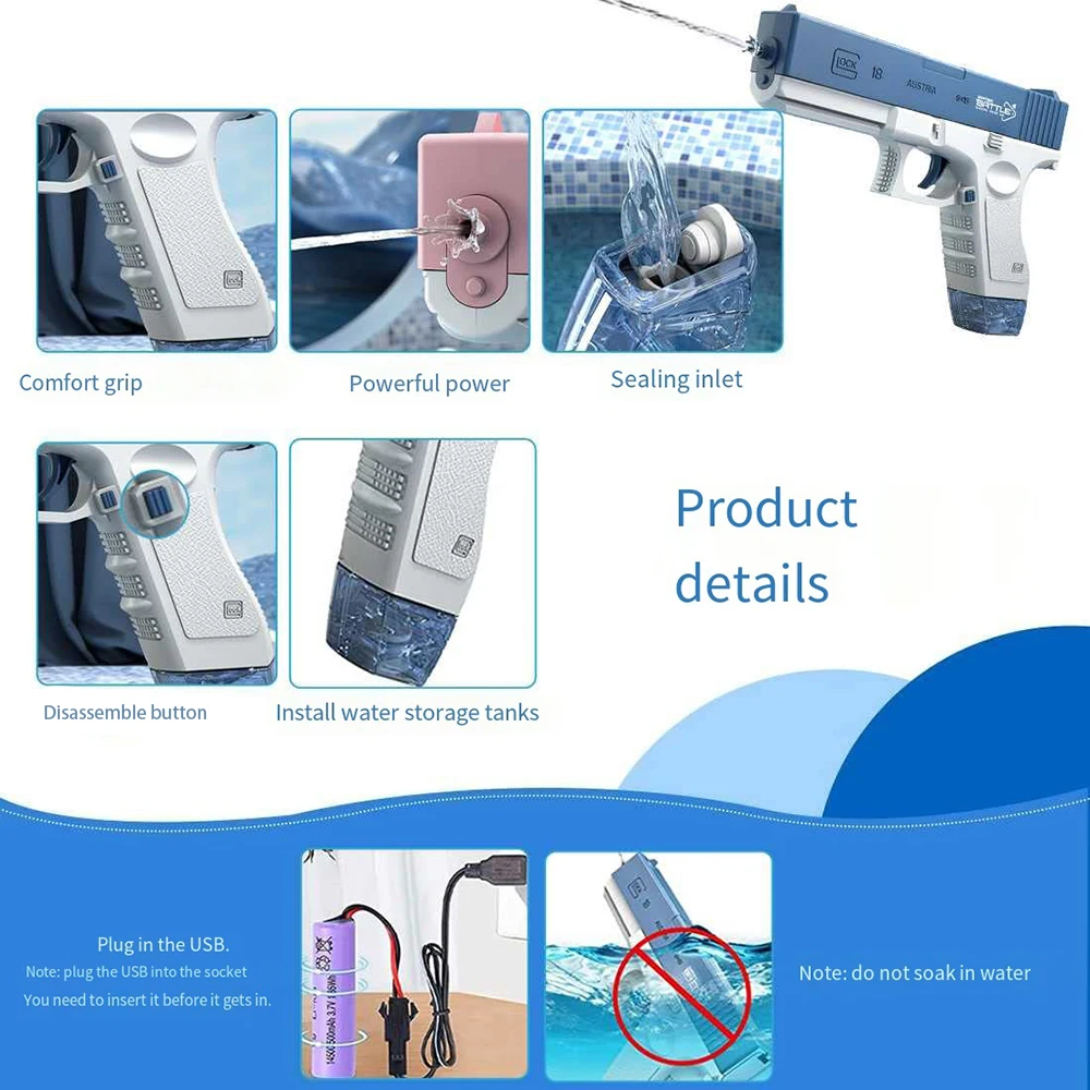 Automatic Electric Water Gun 500cc Large Capacity Super Strong Distance 10m Children and Adults Leak Proof Water Battle