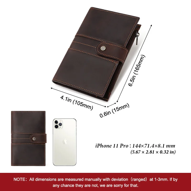 Vintage Crazy Horse Leather Passport Holder Long Wallet Multi-Function Travel Organizer Ticket Pocket Clutch Purse