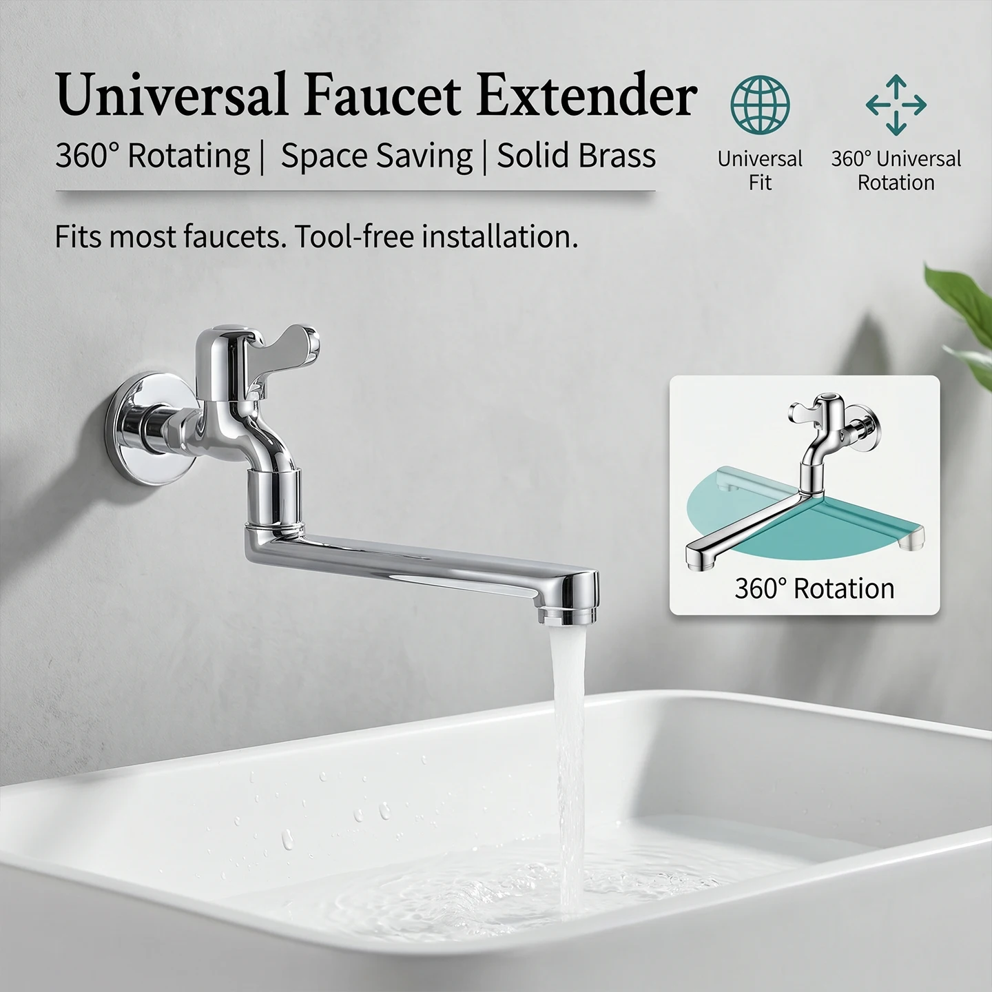 Solid Brass Extended Faucet Extender Universal Swivel Water Aerator 20mm Universal Connector Kitchen Sink Tap Nozzle
