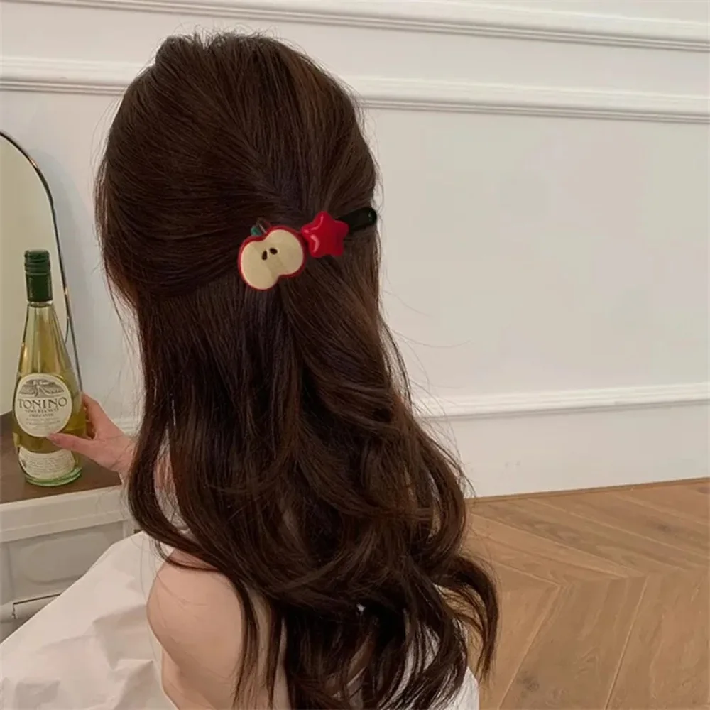 2/8 قطعة Y2K أبل ستار مقاطع الشعر الأحمر الراتنج منقار البط المشابك للنساء الفتيات Kawaii الحلو كول الجانب الانفجارات دبوس إكسسوارات الشعر #3