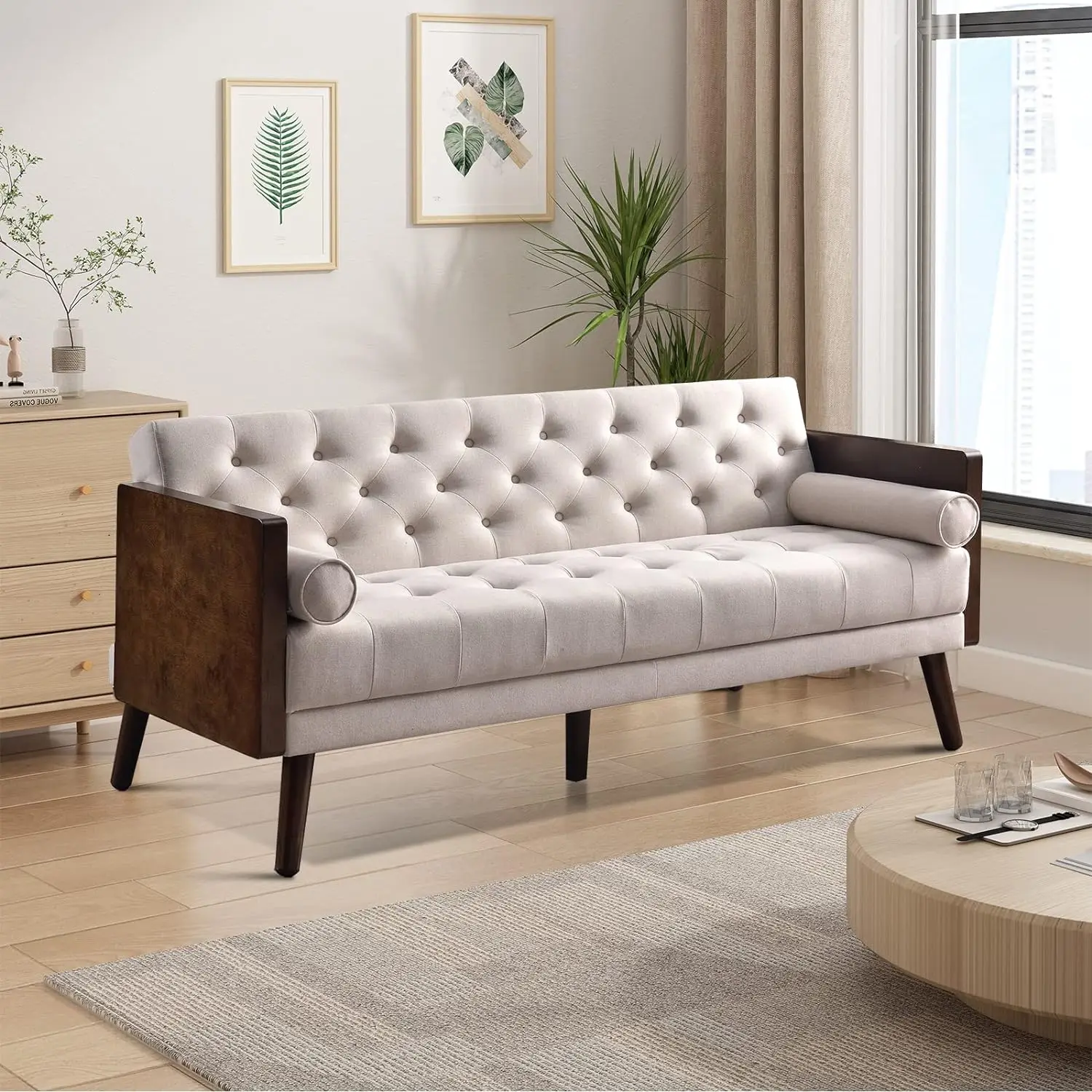 

70 inch Futon Sofa Bed, Convertible 2 in 1 Love Seat Sleeper Sofa with 2 Throw Pillows, Soft Chenille Tufted Folding Couch