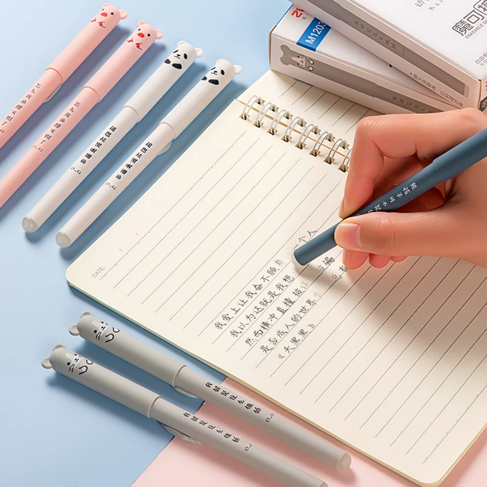 4/50 Stück/Set Kawaii Schwein Bär Katze Maus lösch bar Gel Stift Schule Bürobedarf Briefpapier Geschenk 0,35mm blau schwarz Tinte – Detail 1