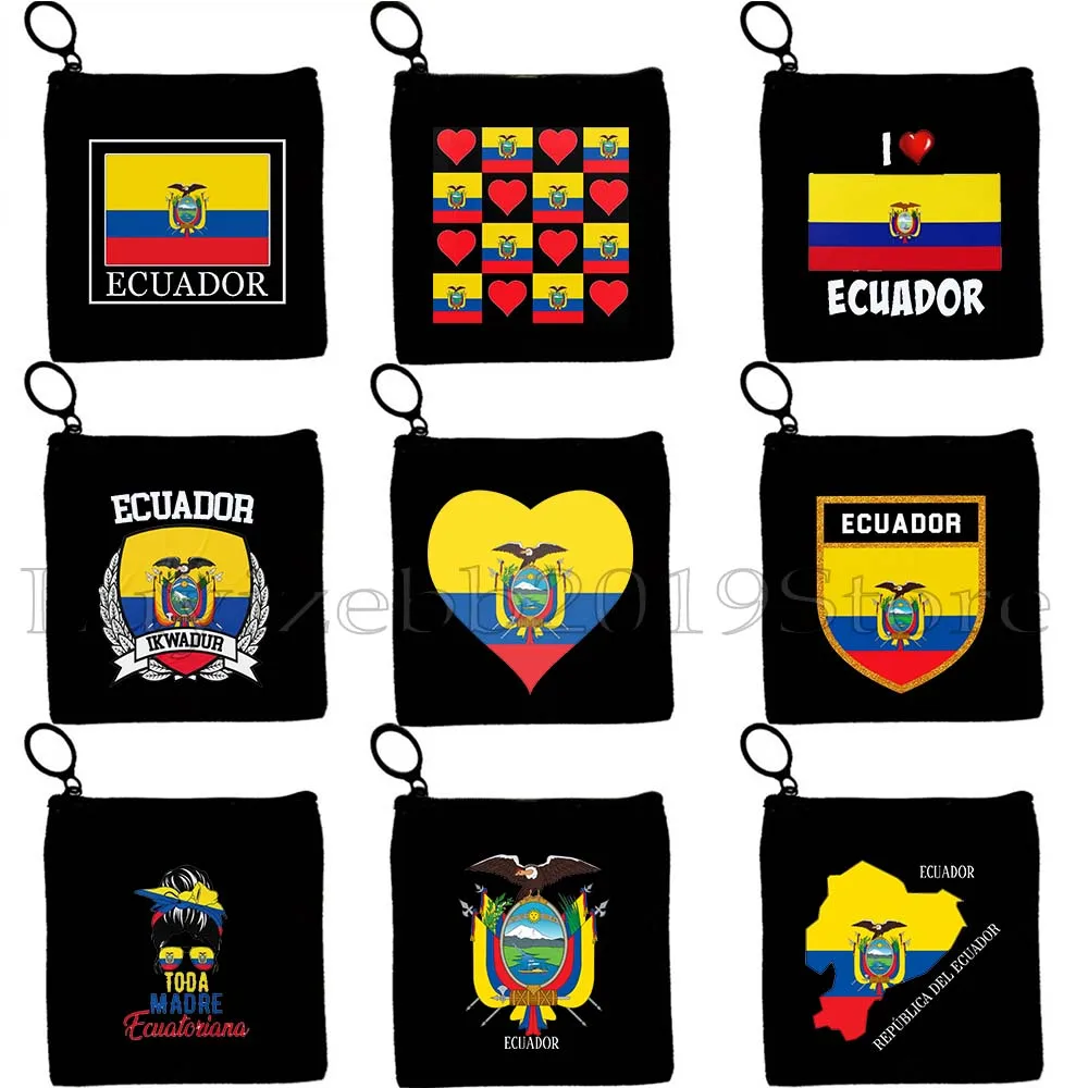 Quito Coat Of Arms Patriotic Ecuador Flag Cuenca Ecuadorian Cute Gifts Canvas Coin Purse Key Case Small Bags Wallet Zipper Pouch