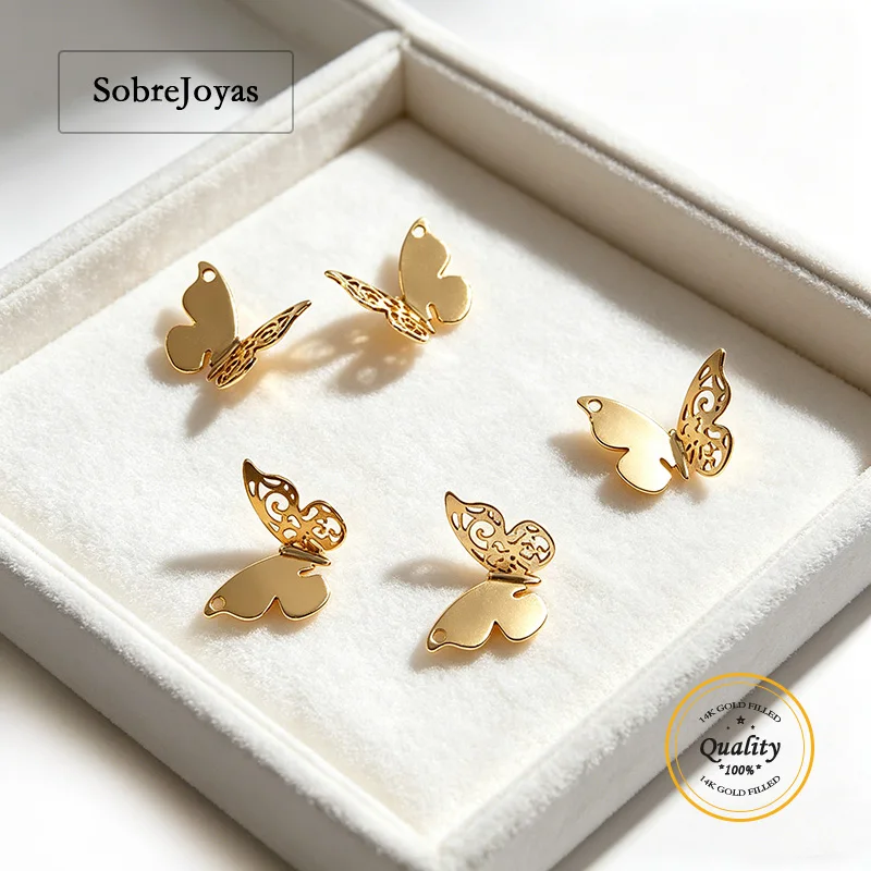 

14K Gold Filled Butterfly Charm 11x7.5mm Hollow Carved Jewelry Finding for DIY Bracelet And Necklace Accessories