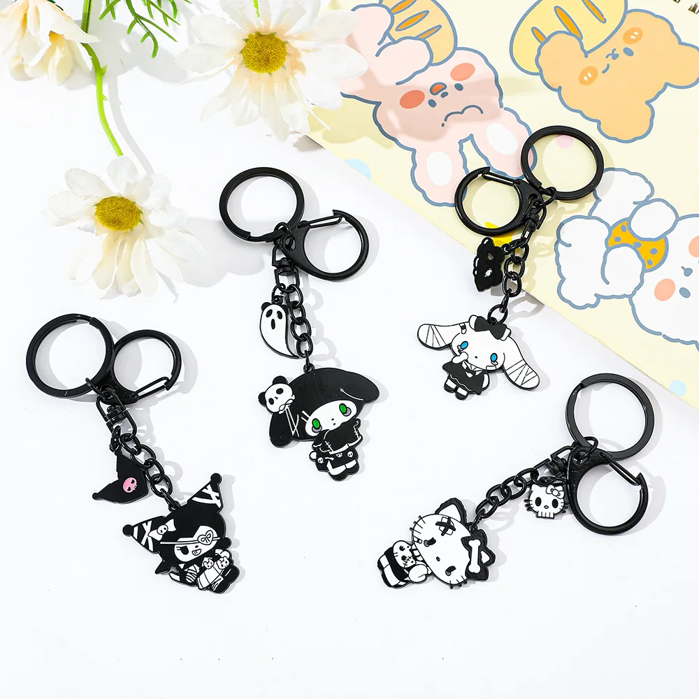 Sanrio Hello Kitty Kuromi брелок мультяшная фигурка скелет Kitty Cat Cinnamoroll металлический значок кулон брелок ювелирные изделия на Хэллоуин