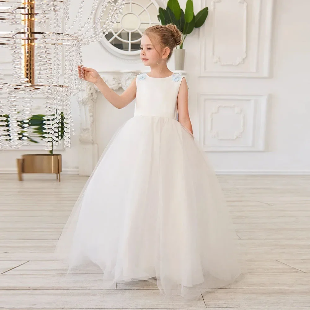 فستان فتاة الزهور الأنيق لحفلات الزفاف بدون ظهر مع فيونكة الأميرة وصيفة العروس أول مناولة للمناسبات الرسمية فستان حفلات مخصص